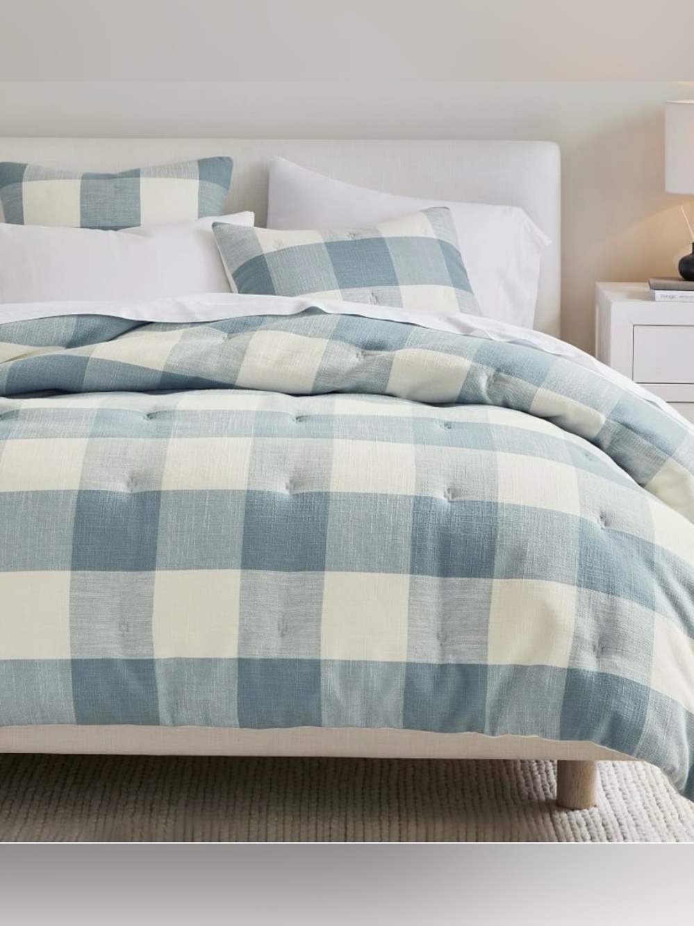 2 New Pottery Barn Bryce Buffalo Check Euro Shams in Chambray - Picture 2 of 9